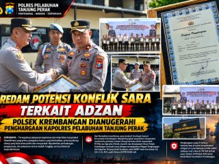Redam Potensi Konflik SARA Terkait Adzan, Polsek Krembangan Dianugerahi Penghargaan Kapolres Pelabuhan Tanjung Perak